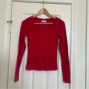Universal Thread Long Sleeve Rib Scoop Neck T-Shirt, Small, Red